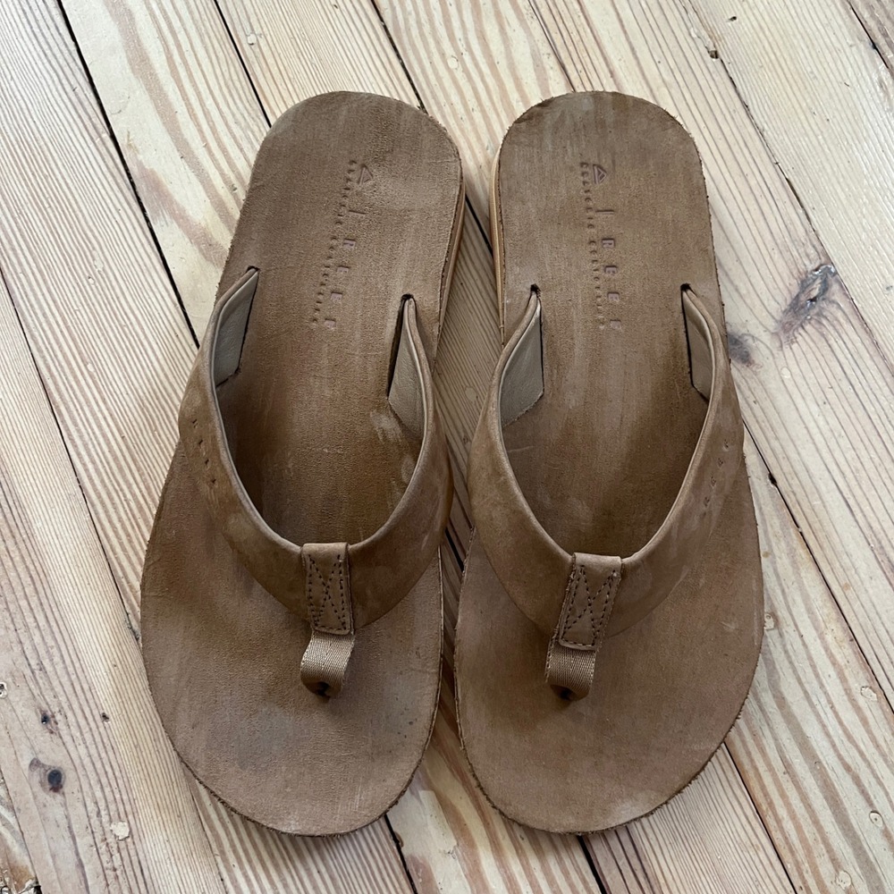 Reef Ojai Classic Flip Flops Womens Size 10 Tan Brown Leather Thong Sandals - Picture 3 of 9